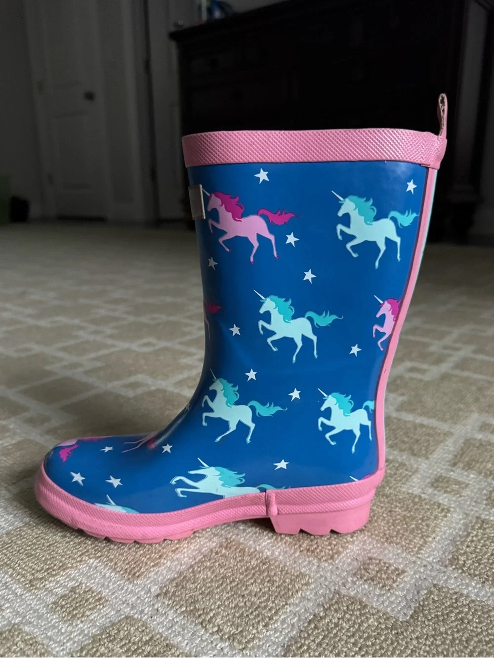 Hatley Unicorn Print Rain Boots Blue Pink Waterproof Kids Girls Size 1